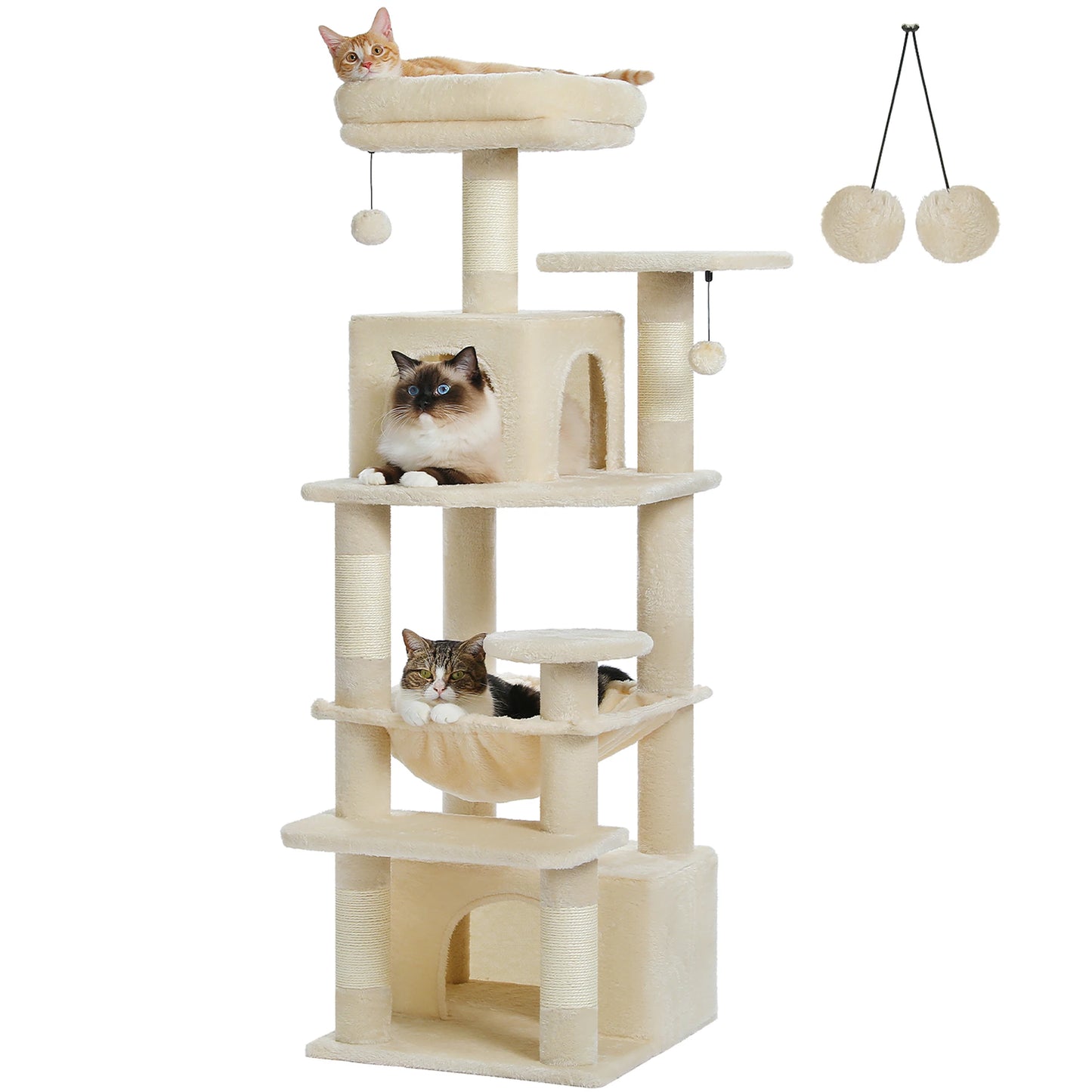 Grand arbre à chat et tour pour chats d'intérieur avec poteaux à griffer recouverts de sisal, hamac spacieux, perchoirs rembourrés, condos et jouets pour chats