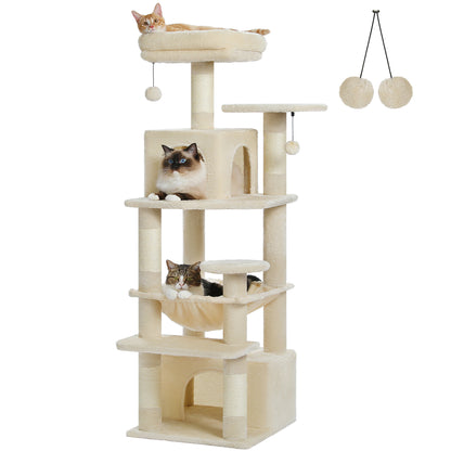 Grand arbre à chat et tour pour chats d'intérieur avec poteaux à griffer recouverts de sisal, hamac spacieux, perchoirs rembourrés, condos et jouets pour chats