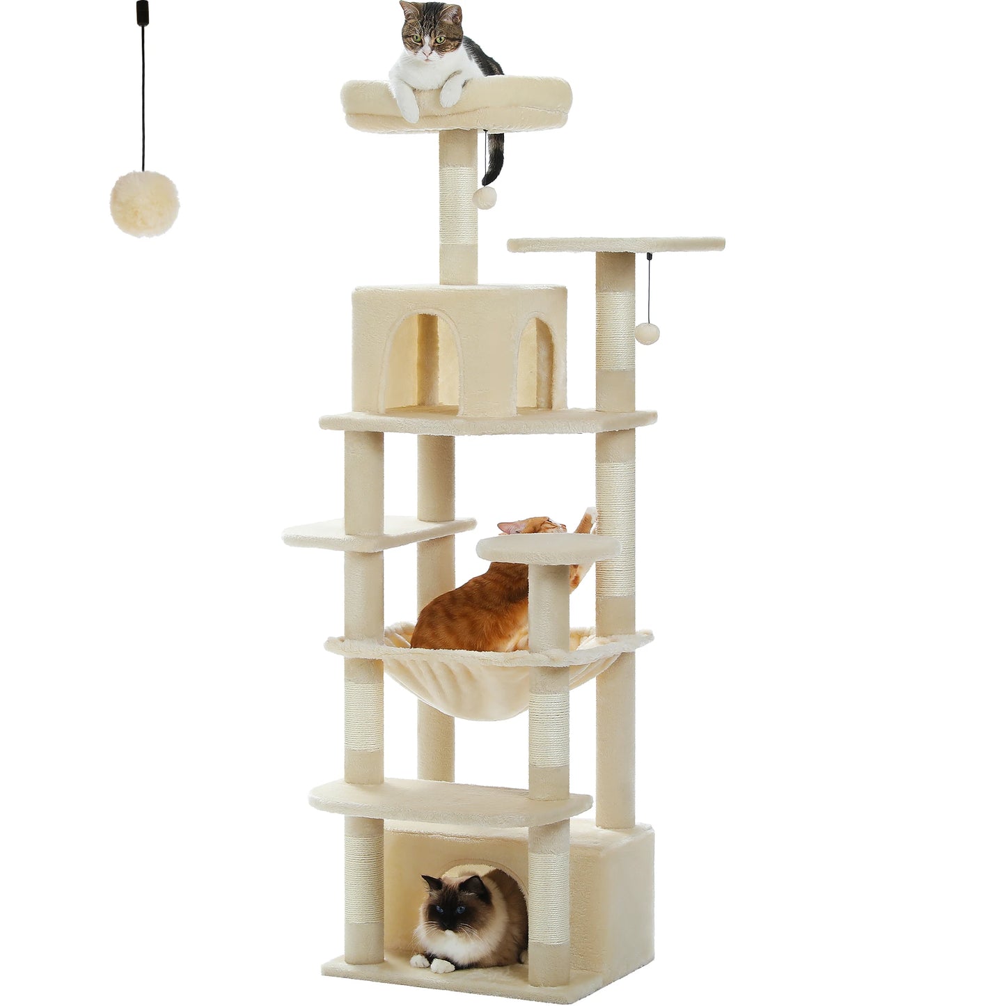 Grand arbre à chat et tour pour chats d'intérieur avec poteaux à griffer recouverts de sisal, hamac spacieux, perchoirs rembourrés, condos et jouets pour chats