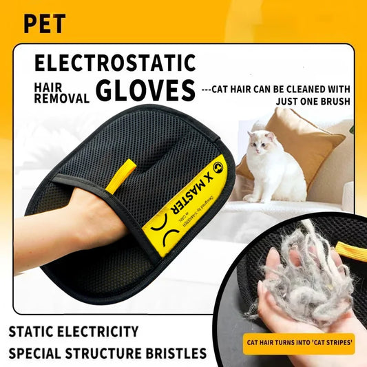 Gants anti-poils pour animaux électrostatiques pour chats et chiens, gant de toilettage réutilisable et lavable avec brosse rouleau adhésif 2-en-1 - Sans danger