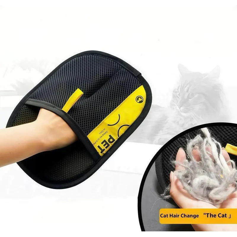 Gants anti-poils pour animaux électrostatiques pour chats et chiens, gant de toilettage réutilisable et lavable avec brosse rouleau adhésif 2-en-1 - Sans danger