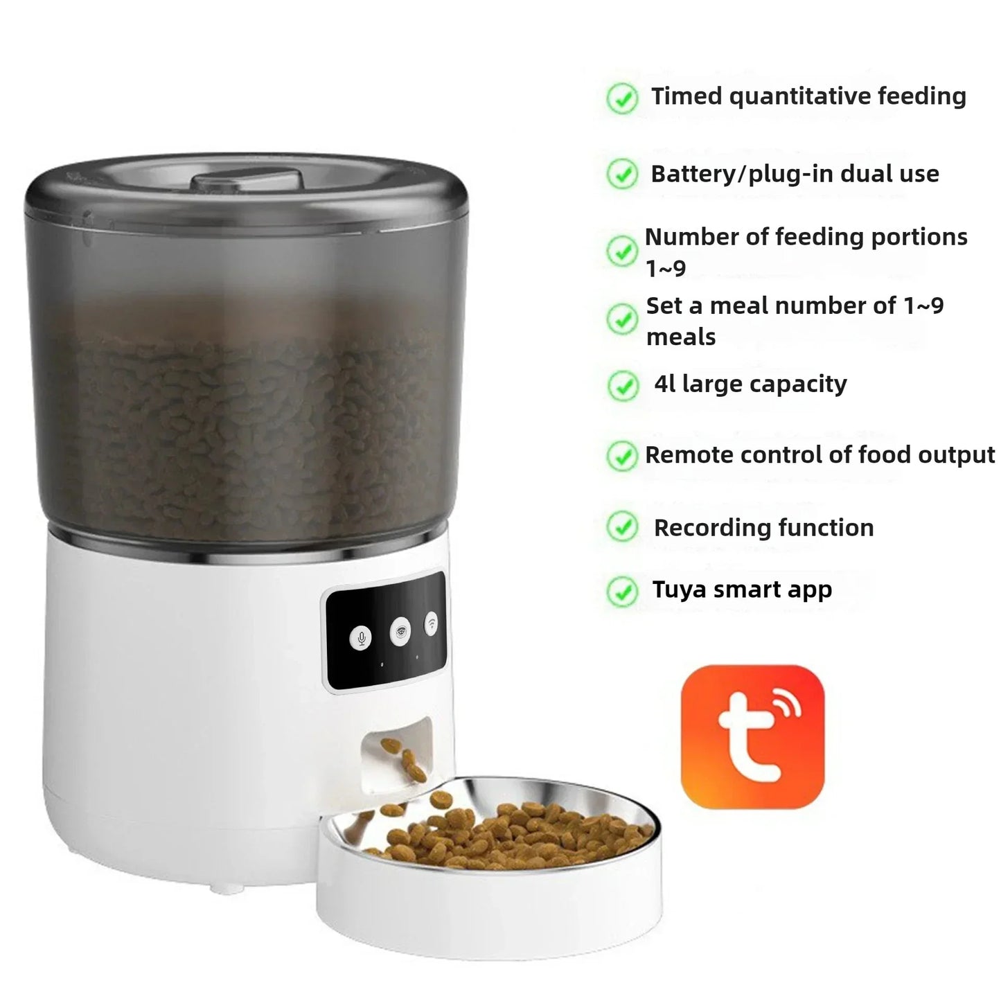 4L Automatic Smart Pet Cat Food Dispenser WiFi Cat Feeder with APP Control for Pet Dry Food Dual Power Supply For Small Dogs
