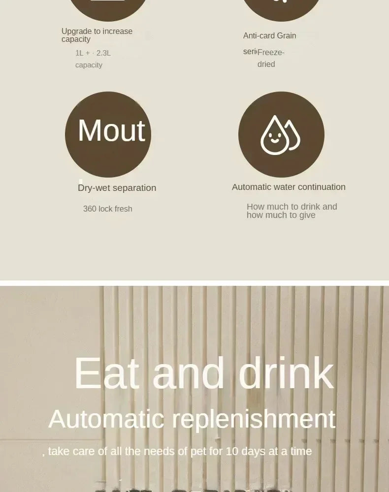 Bol distributeur automatique pour chiens et chats avec fontaine à eau, grande capacité, conteneur de stockage de nourriture pour animaux, accessoires pour chiots