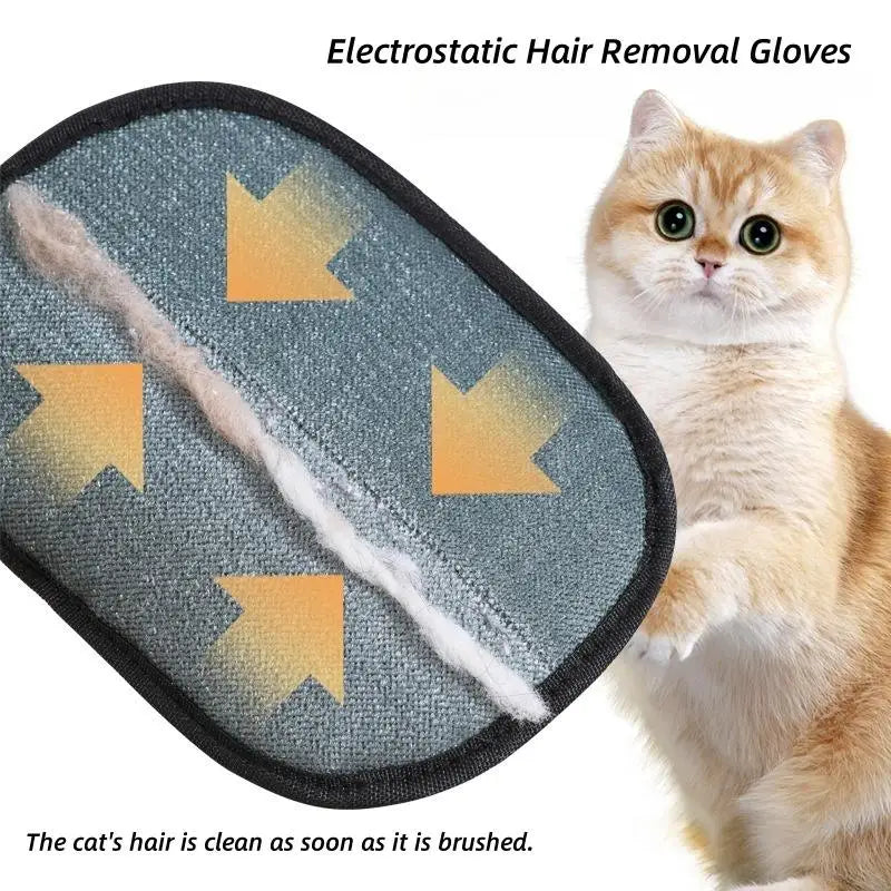 Gants anti-poils pour animaux électrostatiques pour chats et chiens, gant de toilettage réutilisable et lavable avec brosse rouleau adhésif 2-en-1 - Sans danger