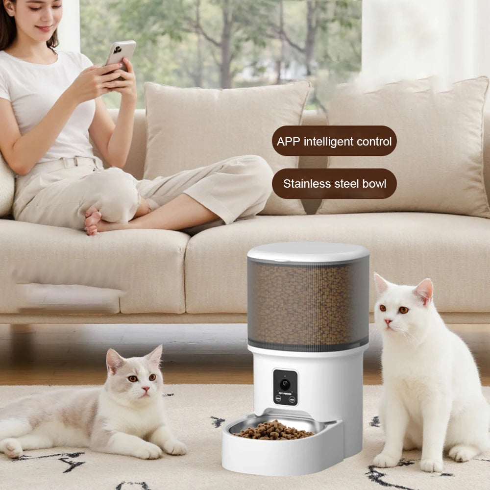 4L WIFI Button Automatic Cat Feeder Intelligent Cat and Dog Pet Feeder Smart Pet Cat Food Dispenser Pet Feeder(No 5V 1A plug)