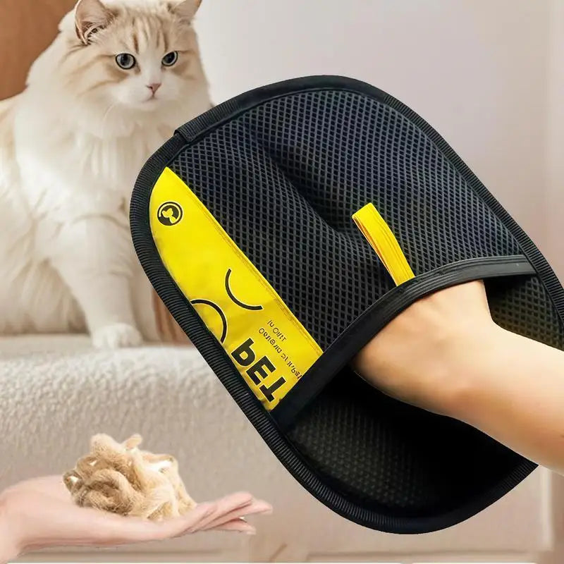 Gants anti-poils pour animaux électrostatiques pour chats et chiens, gant de toilettage réutilisable et lavable avec brosse rouleau adhésif 2-en-1 - Sans danger