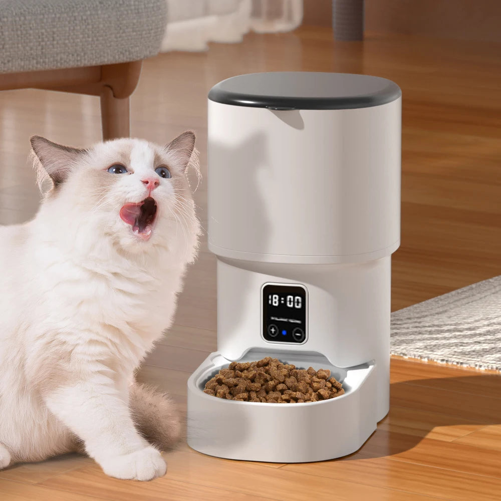 4L WIFI Button Automatic Cat Feeder Intelligent Cat and Dog Pet Feeder Smart Pet Cat Food Dispenser Pet Feeder(No 5V 1A plug)