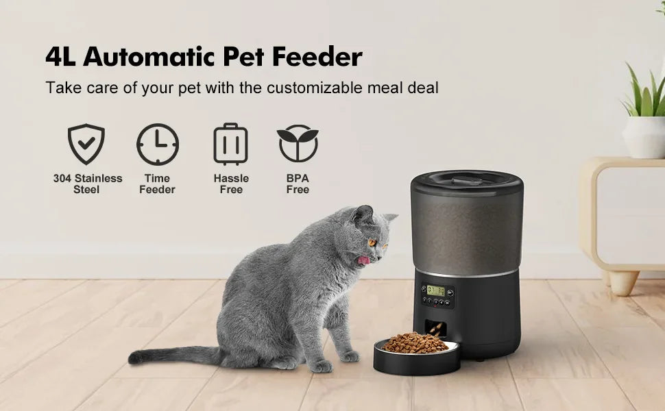 4L Automatic Smart Pet Cat Food Dispenser WiFi Cat Feeder with APP Control for Pet Dry Food Dual Power Supply For Small Dogs