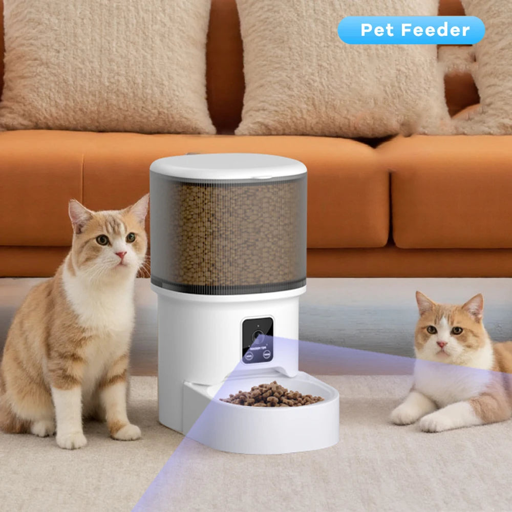 4L WIFI Button Automatic Cat Feeder Intelligent Cat and Dog Pet Feeder Smart Pet Cat Food Dispenser Pet Feeder(No 5V 1A plug)