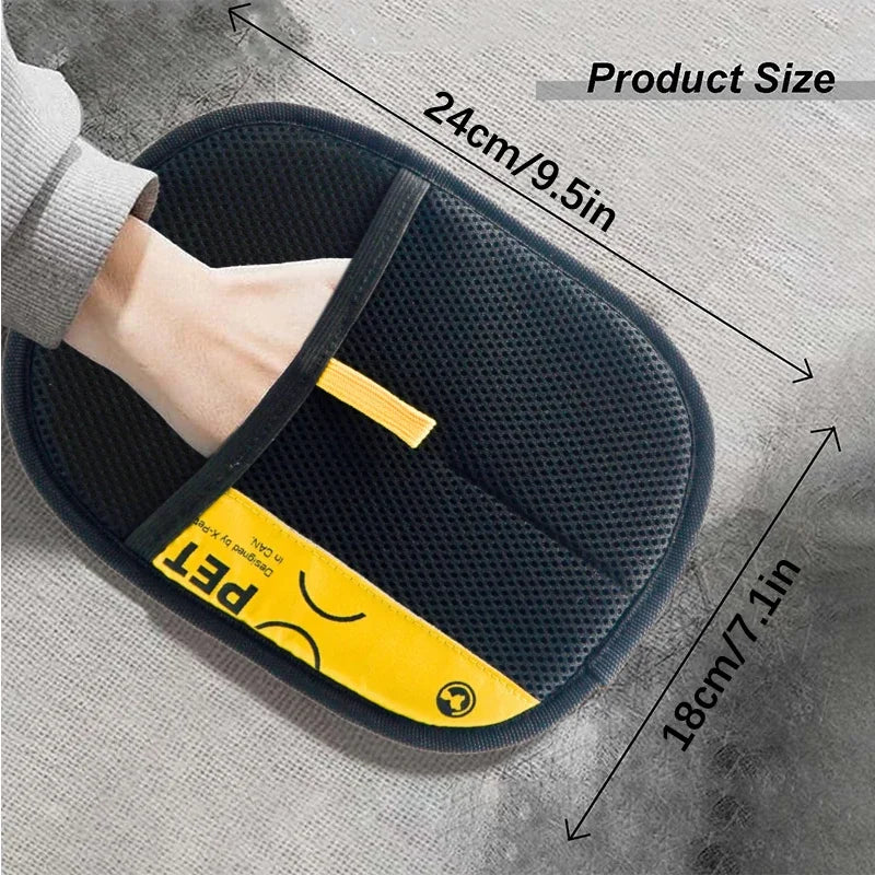 Gants anti-poils pour animaux électrostatiques pour chats et chiens, gant de toilettage réutilisable et lavable avec brosse rouleau adhésif 2-en-1 - Sans danger