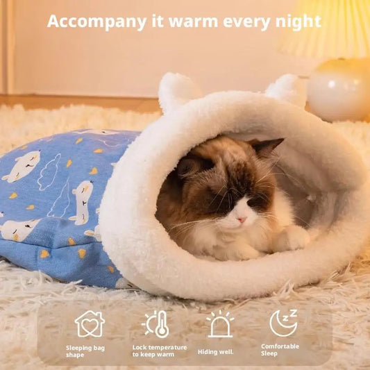 Soft Plush Cat Winter Sleeping Bag Portable Warm Feline Bed Cat Sleeping Bag For All Seasons Indoor Small Dog Cat Bed